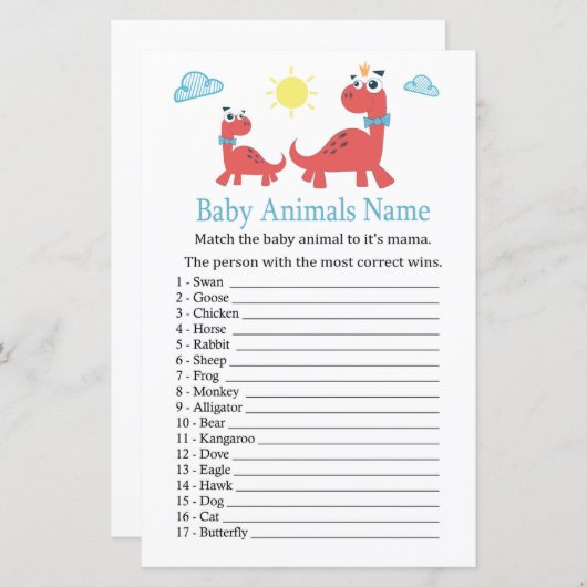 Red dinosaur Baby Animals Name Game (Voorkant / Achterkant)