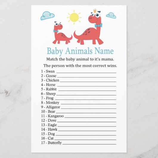 Red dinosaur Baby Animals Name Game (Voorkant)