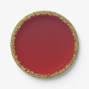 Red Dipped Gold Glitter Glam Sparkle Party Papieren Bordje