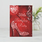 Red Disco Ball en Sparkle Heels 30e verjaardag Kaart (Staand voorkant)
