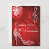 Red Disco Ball en Sparkle Heels Quinceañera Kaart (Voorkant)