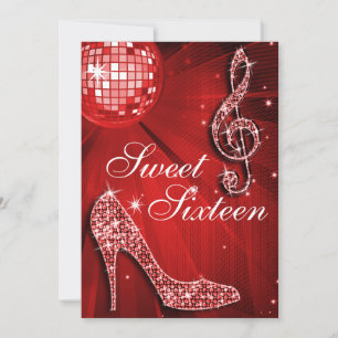 Red Disco Ball en Sparkle Heels Sweet 16 Kaart
