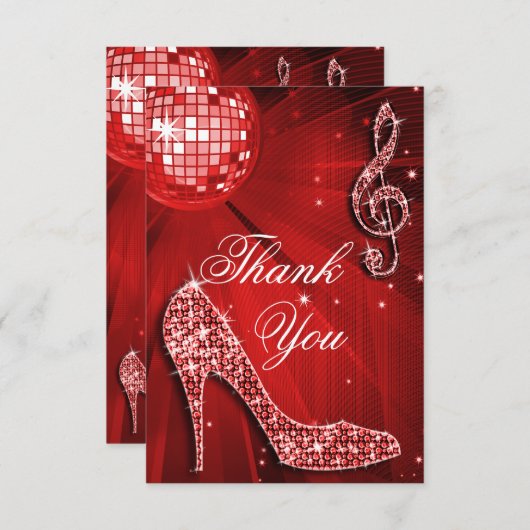 Red Disco Ball Sparkle Heels Dank je Bedankkaart (Voorkant / Achterkant)