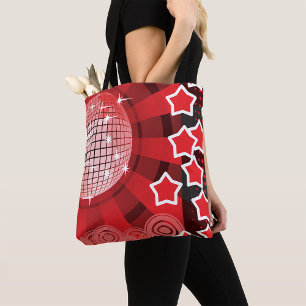 Red Disco Party Theme met sterren en glitterbal Draagtas
