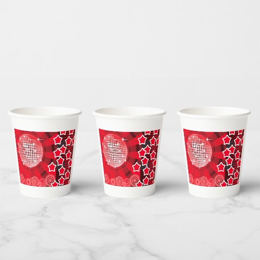 Red Disco Party Theme met sterren en glitterbal Papieren Bekers