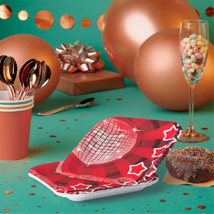 Red Disco Party Theme met sterren en glitterbal Papieren Bordje