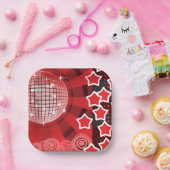 Red Disco Party Theme met sterren en glitterbal Papieren Bordje (Feest)
