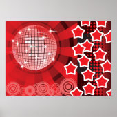 Red Disco Party Theme met sterren en glitterbal Poster (Voorkant)
