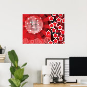 Red Disco Party Theme met sterren en glitterbal Poster (Thuiskantoor)