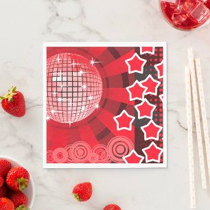Red Disco Party Theme met sterren en glitterbal Servet