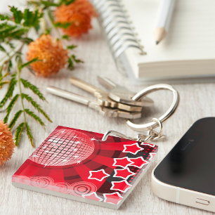 Red Disco Party Theme met sterren en glitterbal Sleutelhanger