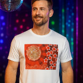 Red Disco Party Theme met sterren en glitterbal T-shirt