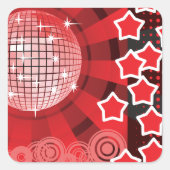 Red Disco Party Theme met sterren en glitterbal Vierkante Sticker (Voorkant)