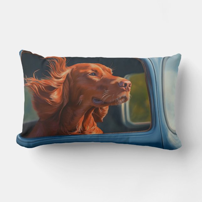Red Dog Genieten van Schilderachtig Car Ride Art P Kussen (Voorkant)