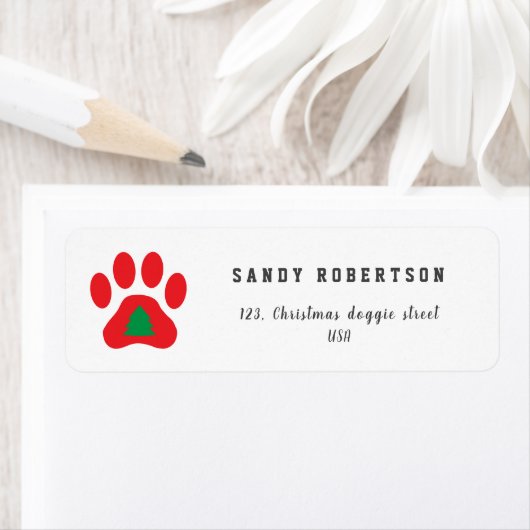Red Dog Paw met kerstboom Etiket (Insitu)