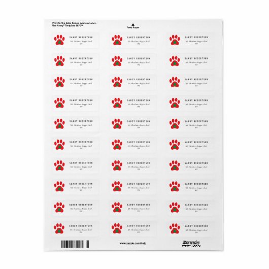 Red Dog Paw met kerstboom Etiket (Full Sheet)