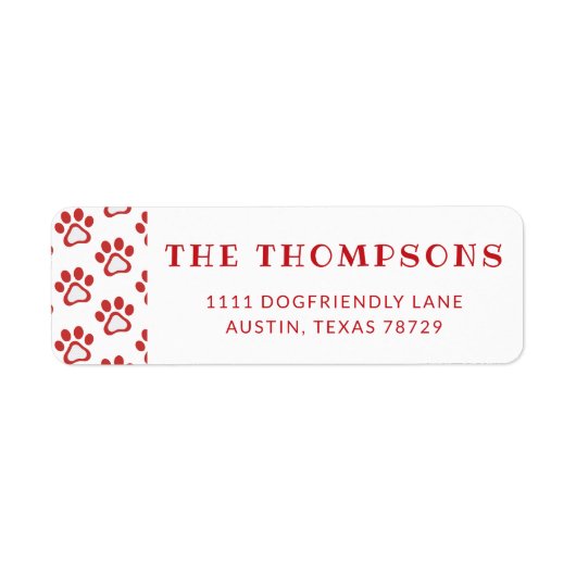 Red Dog Paw Pattern Holiday Address Label (Voorkant)
