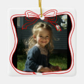Red Doodle Bow Frame Custom Photo Keramisch Ornament (Voorkant)
