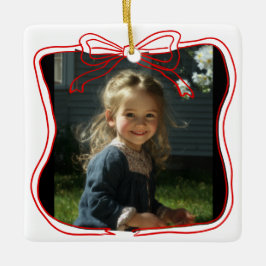 Red Doodle Bow Frame Custom Photo Keramisch Ornament