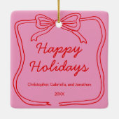 Red Doodle Bow Frame Custom Photo Keramisch Ornament (Achterkant)