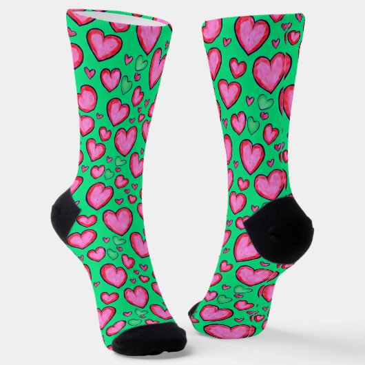 Red Doodle Heart Socks Sokken (Gebogen)