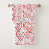 Red Doodle Hearts Patroon Bad Handdoek (Insitu)