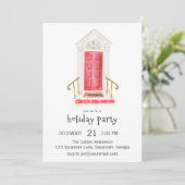 Red Door Coquette Bow Christmas Party Invitation (Debout devant)