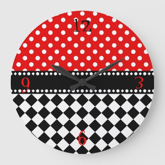 Red Dot Checkerboard Grote Klok (Voorkant)