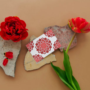 Red Dot Mandala Flower Happy Birthday Kaart