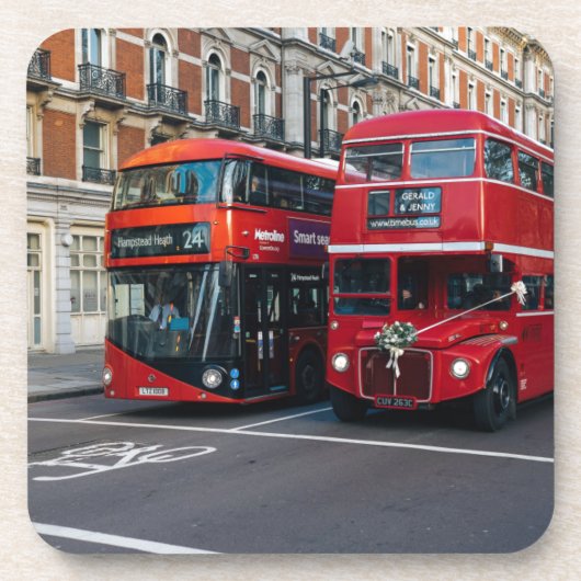 Red Double Decker Buses Bier Onderzetter (Voorkant)