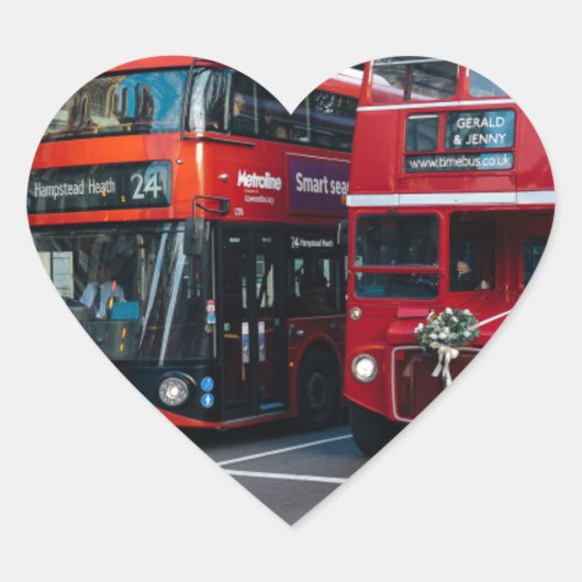 Red Double Decker Buses Hart Sticker (Voorkant)