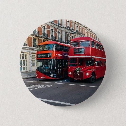 Red Double Decker Buses Ronde Button 5,7 Cm (Voorkant)