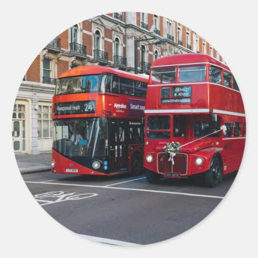 Red Double Decker Buses Ronde Sticker (Voorkant)