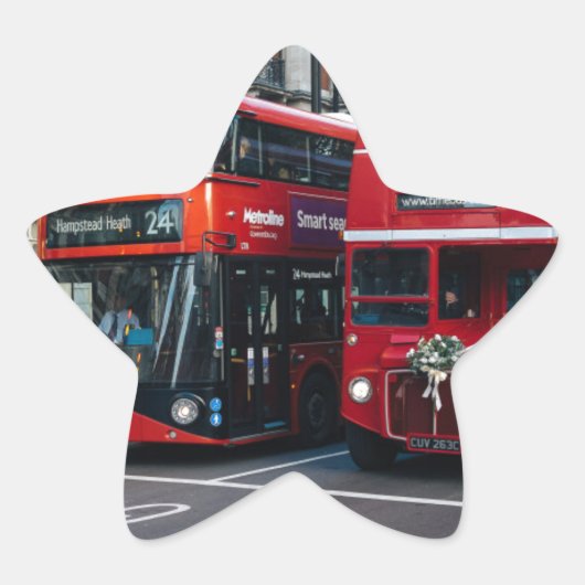 Red Double Decker Buses Ster Sticker (Voorkant)