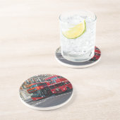 Red Double Decker Buses Zandsteen Onderzetter (Zijkant)