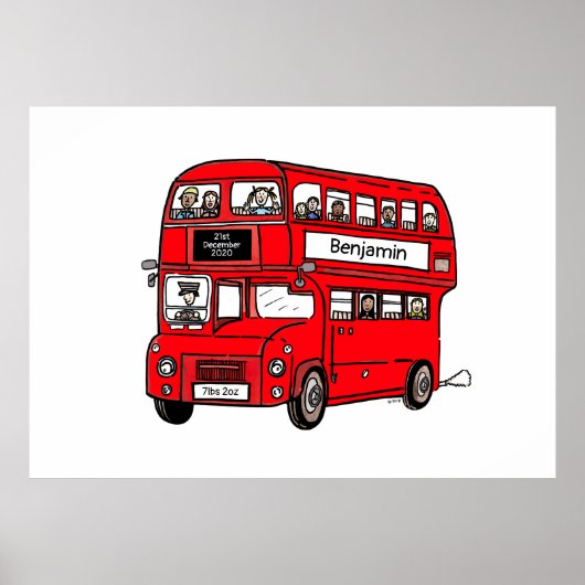 Red Double Decker London Bus Birth Print Poster (Devant)