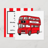 Red Double Decker London Bus Invitation Anniversai (Devant / Derrière)