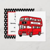 Red Double Decker London Bus Invitation Anniversai (Devant / Derrière)