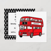 Red Double Decker London Bus Invitation Anniversai (Devant / Derrière)