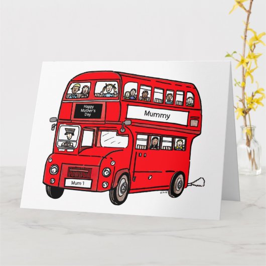 Red Double Decker London Bus Moederdag Kaart (Gele Bloem)