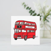 Red Double Decker London Bus Verjaardag uitnodigin Kaart (Staand voorkant)