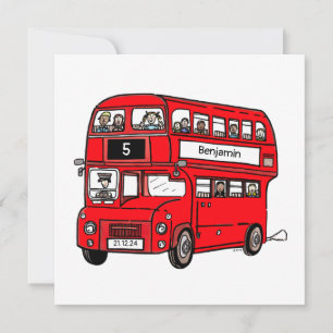 Red Double Decker London Bus Verjaardag uitnodigin Kaart