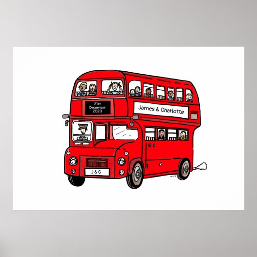 Red Double Decker London Bus Wedding Print Poster (Voorkant)