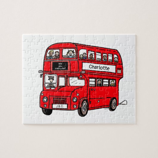 Red Double Decker London Bus Wedding Voorstel Legpuzzel (Horizontaal)