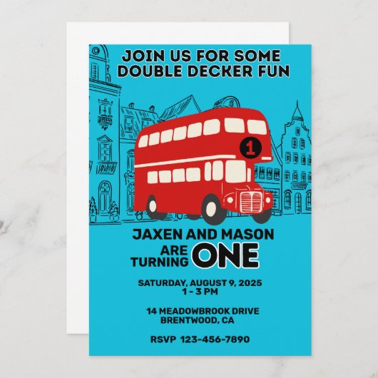 Red Double Decker Twins 1er Invitation anniversair (Devant / Derrière)