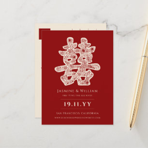 Red Double Happiness Chinese Wedding Save the Date Aankondigingskaart
