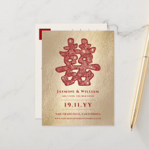 Red Double Happiness Chinese Wedding Save the Date Aankondigingskaart