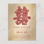 Red Double Happiness Chinese Wedding Save the Date Aankondigingskaart (Voorkant)