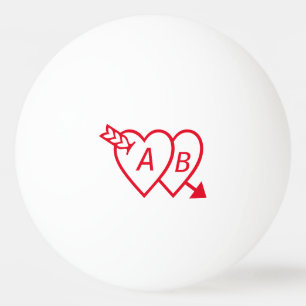 Red Double Hearts met Cupids Arrow en Initialen Pingpongballen