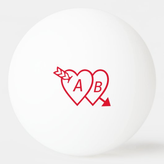 Red Double Hearts met Cupids Arrow en Initialen Pingpongballen (Achterkant)